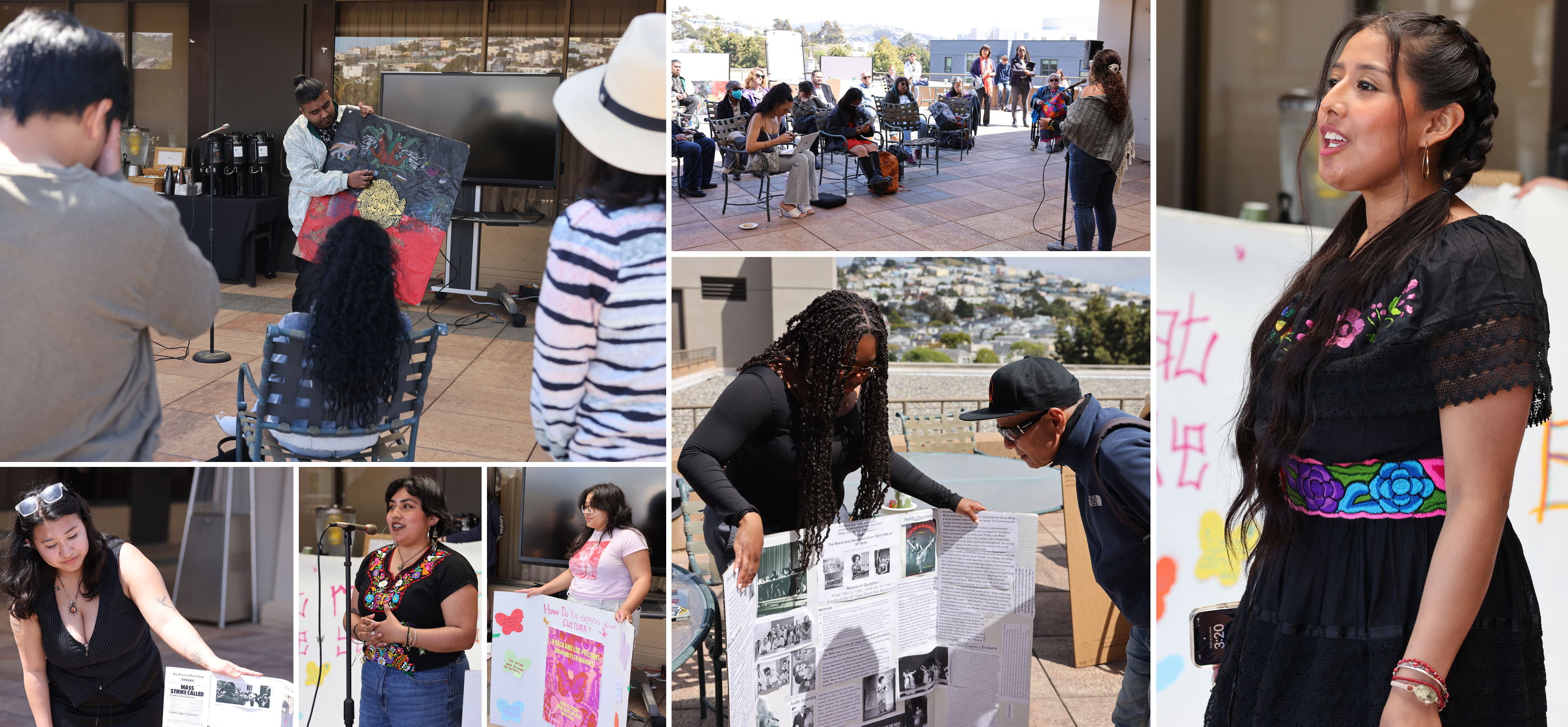 Collage of students showing off work for the showcase