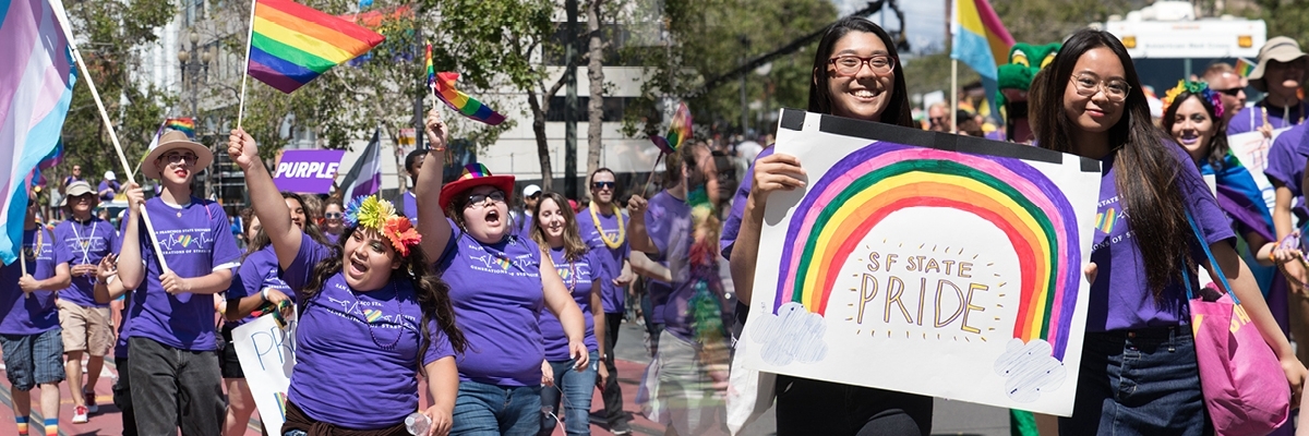 SF State students walking in PRIDE march