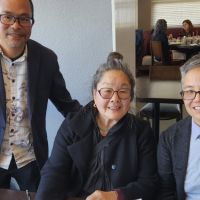 Left to right: SF State Asian American Studies Chair Wesley Ueunten, donor Masako Takahashi and SF State Provost and Vice President of Academic Affairs Amy Sueyoshi, all of whom have Japanese ancestry, sign the gift agreement.